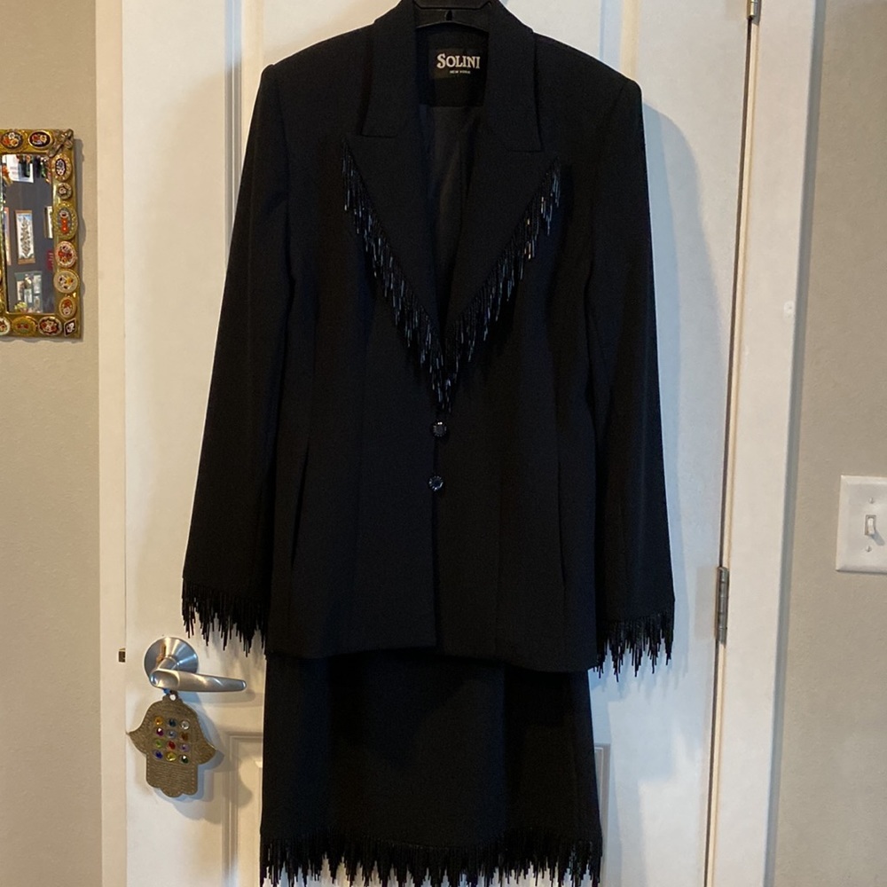 VINTAGE Solini of New York stunning beaded fringe skirt and jacket. Size 8